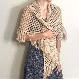 handmade tan crochet shawl shrug wrap one size